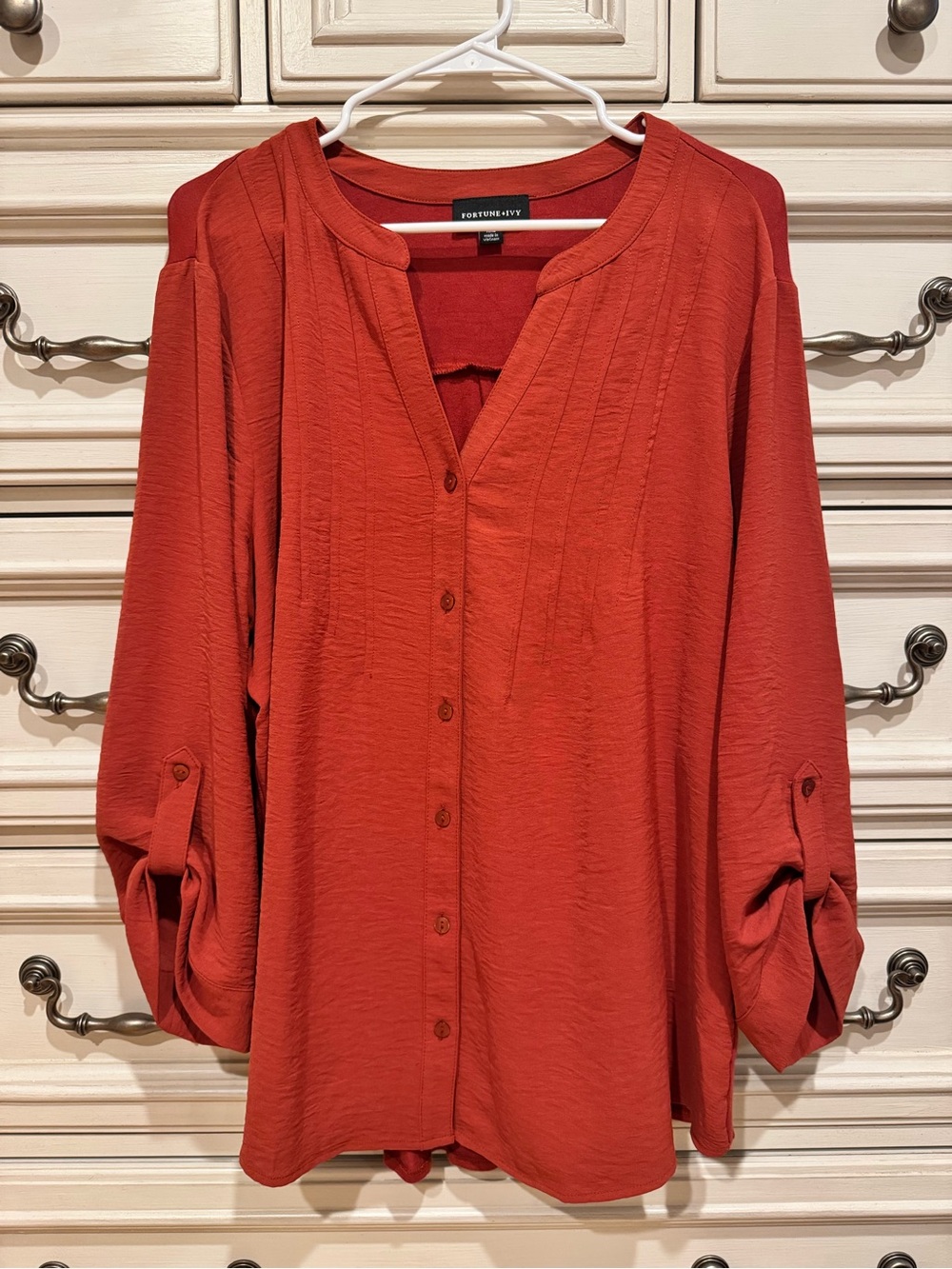 Fortune + Ivy Women's Rust Button-Front Blouse